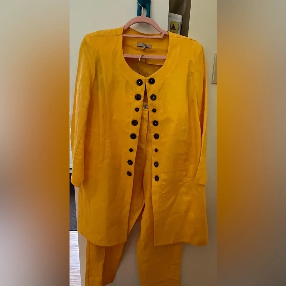 ❤️JMP vintage linen two piece women’s 18 two piece yellow round neck France